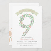 Bloementuin 9e verjaardagsfeestje uitnodigen kaart (Voorkant / Achterkant)