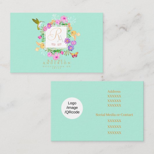 Bloementuin Aqua Horizontaal Visitekaartje (Voorkant / Achterkant)