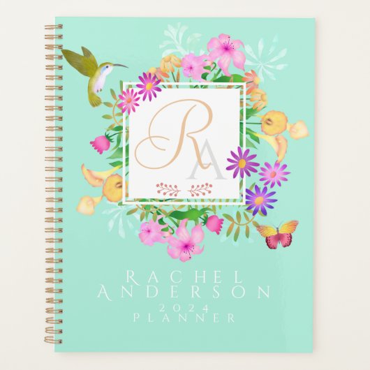 Bloementuin Aqua Monogram Planner (Voorkant)