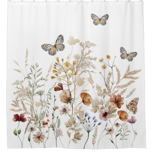 Bloementuin Badkamer Decor, Vlinder Douchegordijn (Voorkant)