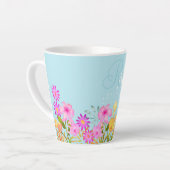 Bloementuin blauw monogram latte mok (Linkerhoek)