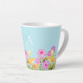 Bloementuin blauw monogram latte mok (Rechterhoek)