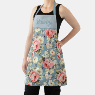 Bloementuin Bloemen Blauwe Monogram Naam Schort