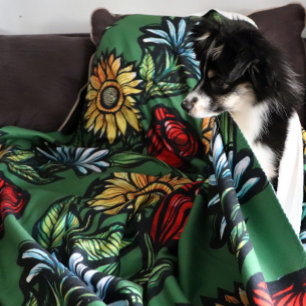 Bloementuin Bloemisten Roos Zonnebloem en Tulpen Sherpa Deken