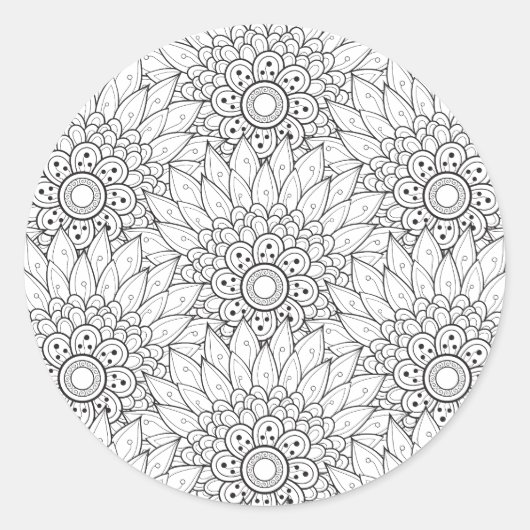 Bloementuin Doodle Ronde Sticker (Voorkant)