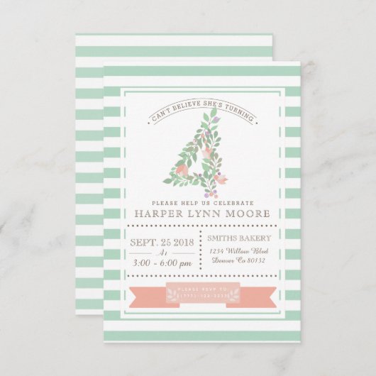 bloementuin | Eerste uitnodiging voor verjaardagsf (Voorkant / Achterkant)