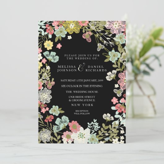 Bloementuin grens bruiloft uitnodiging (Staand voorkant)