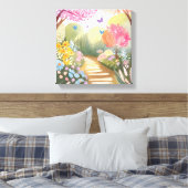 bloementuin | grillig Waterverf schilderij Canvas Afdruk (Insitu (Slaapkamer))