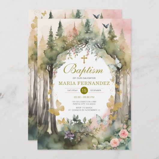 Bloementuin groen Bloemendoop uitnodiging (Voorkant / Achterkant)