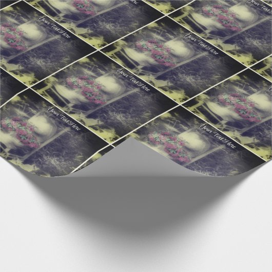 Bloementuin in zwart-wit gepersonaliseerd cadeaupapier (Hoek)