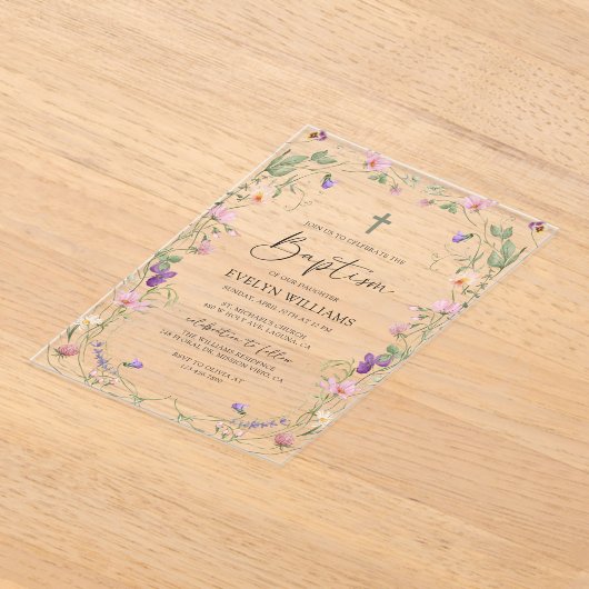 Bloementuin Meisje Doop en Doop Acryl Uitnodigingen (Laagn)