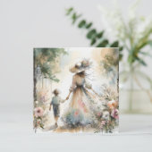 Bloementuin Moederdag kaart Vrouw & Kind (Staand voorkant)