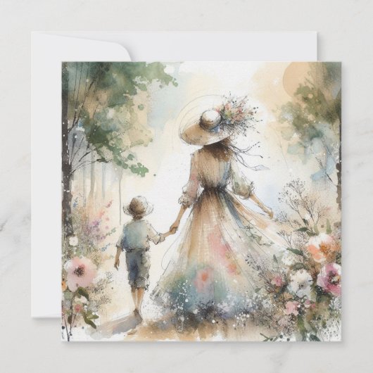 Bloementuin Moederdag kaart Vrouw & Kind (Voorkant)