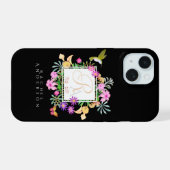 Bloementuin Monogram Zwart iPhone 15 Hoesje (Achterkant horizontaal)