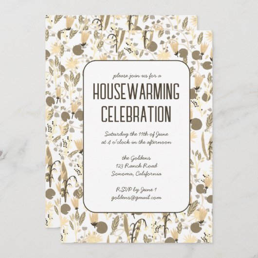 Bloementuin Neutrals Custom HOUSEWARMING PARTY Kaart (Voorkant / Achterkant)