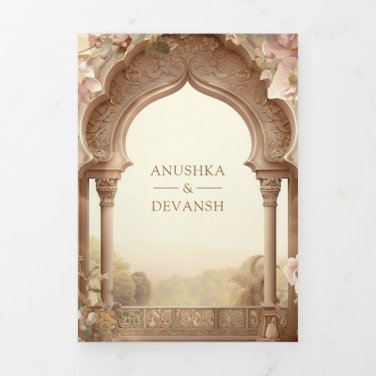 Bloementuin Olifanten Indian Palace bruiloft Drieluik Uitnodiging (Cover)