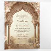 Bloementuin Olifanten Indian Palace bruiloft Drieluik Uitnodiging (Binnenzijde eerst)