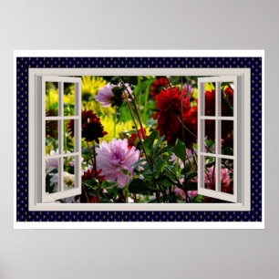 Bloementuin, Open Raam, Dahlias Poster