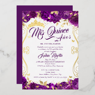 Bloementuin Paarse Mis Quince Quinceanera Folie Uitnodiging