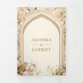 Bloementuin Peacocks Indiase paleis bruiloft Drieluik Uitnodiging (Cover)