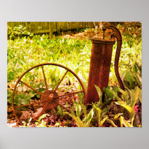 Bloementuin Roestig Wiel En Pomp Getint Poster