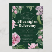 Bloementuin roze & groen bruiloft uitnodiging (Voorkant / Achterkant)