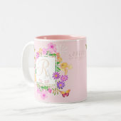 Bloementuin roze Monogram Mok (Voorkant links)