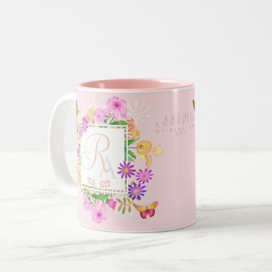 Bloementuin roze Monogram Mok (Voorkant links)