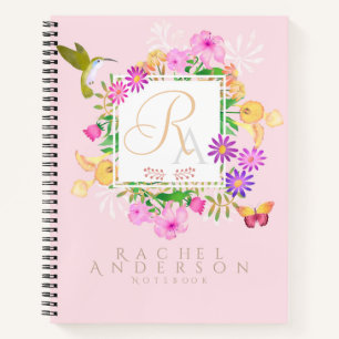 Bloementuin roze monogram notitieboek