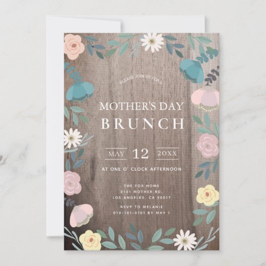 Bloementuin Rustiek Hout Moederdag Brunch Kaart (Voorkant)