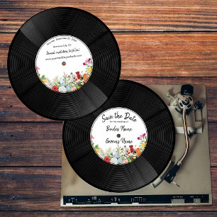Bloementuin Vinyl Muziekrecord Vintage Bruiloft Kaart