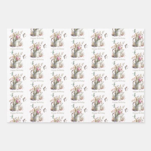 Bloementuin vlinders libellen Waterverf Inpakpapier Vel (Voorkant 2)