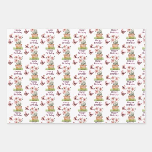 Bloementuin vlinders libellen Waterverf Inpakpapier Vel (Voorkant)