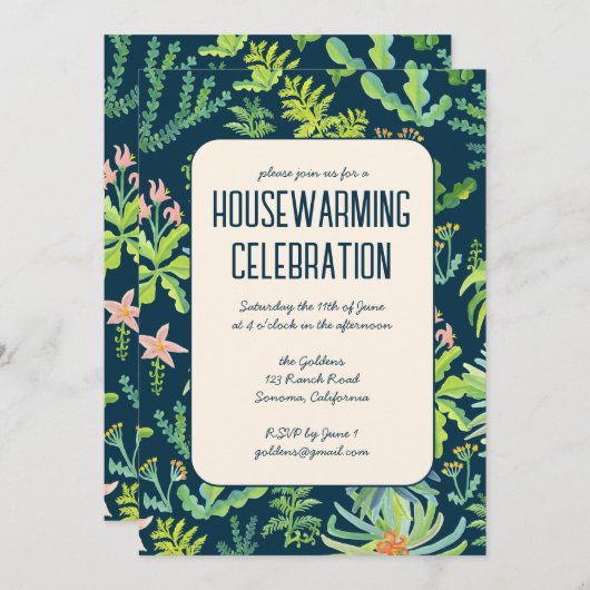 Bloementuin Waterverf Custom HOUSEWARMING PARTY Kaart (Voorkant / Achterkant)