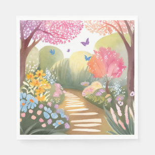 Bloementuin Whimsical Watercolor Schilderij Servet