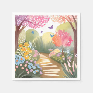 Bloementuin Whimsical Watercolor Schilderij Servet