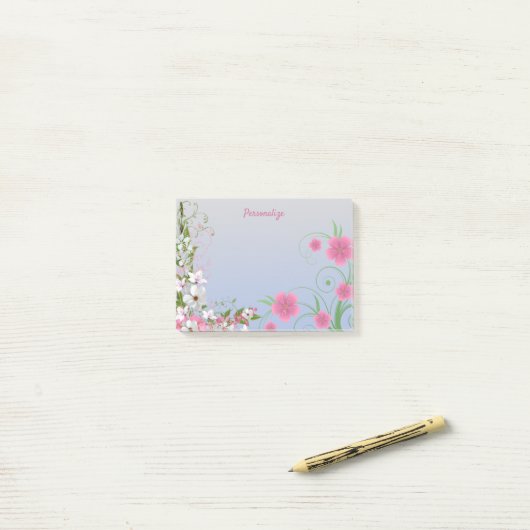 Bloementuin Wit & Roze Bloemen Gepersonaliseerd Post-it® Notes (Op bureau)