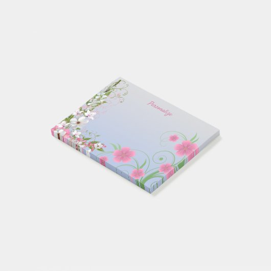 Bloementuin Wit & Roze Bloemen Gepersonaliseerd Post-it® Notes (Schuin)