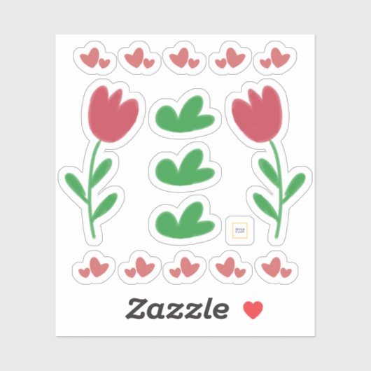 Bloementulpen harten in rode en groene struiken sticker (Vel)