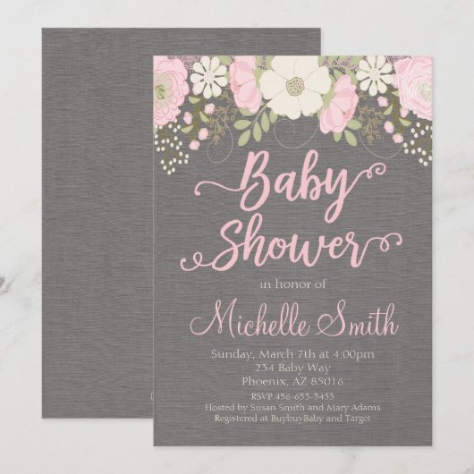 Bloemenuitnodiging voor Baby shower, Boho Invitati Kaart (Voorkant / Achterkant)