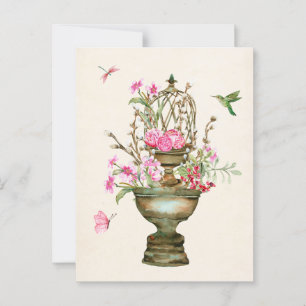 bloemenvaas boeket tuin waterverf briefkaart