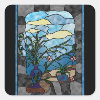 Bloemenvaas Plant  Glas in lood Stijl Vierkante Sticker