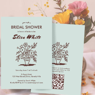 Bloemenvaas rustieke grillige QR code Vrijgezellen Kaart
