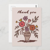 Bloemenvaas rustieke grillige schets dank u briefkaart (Voorkant / Achterkant)