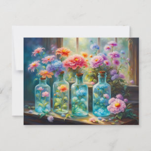 Bloemenvazen gevuld met prachtige, levendige bloem briefkaart