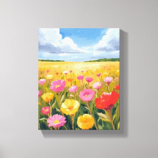 Bloemenveld Landschap Schilderkunst Canvas Afdruk (Voorkant)