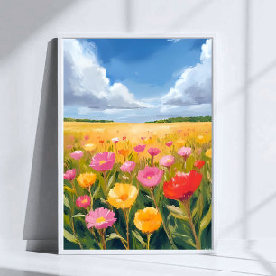 Bloemenveld landschapschilderkunst Kunstposterprin Poster