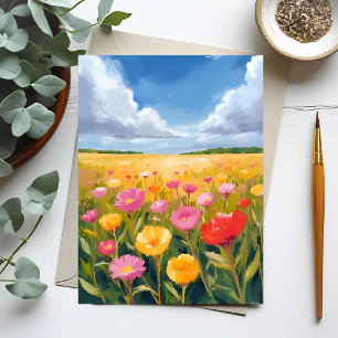 Bloemenveld landschapsschildering briefkaart