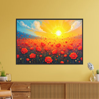 Bloemenveld op een heldere dag canvas afdruk