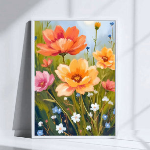 Bloemenveld   Waterverf Bloemen Botanisch Poster